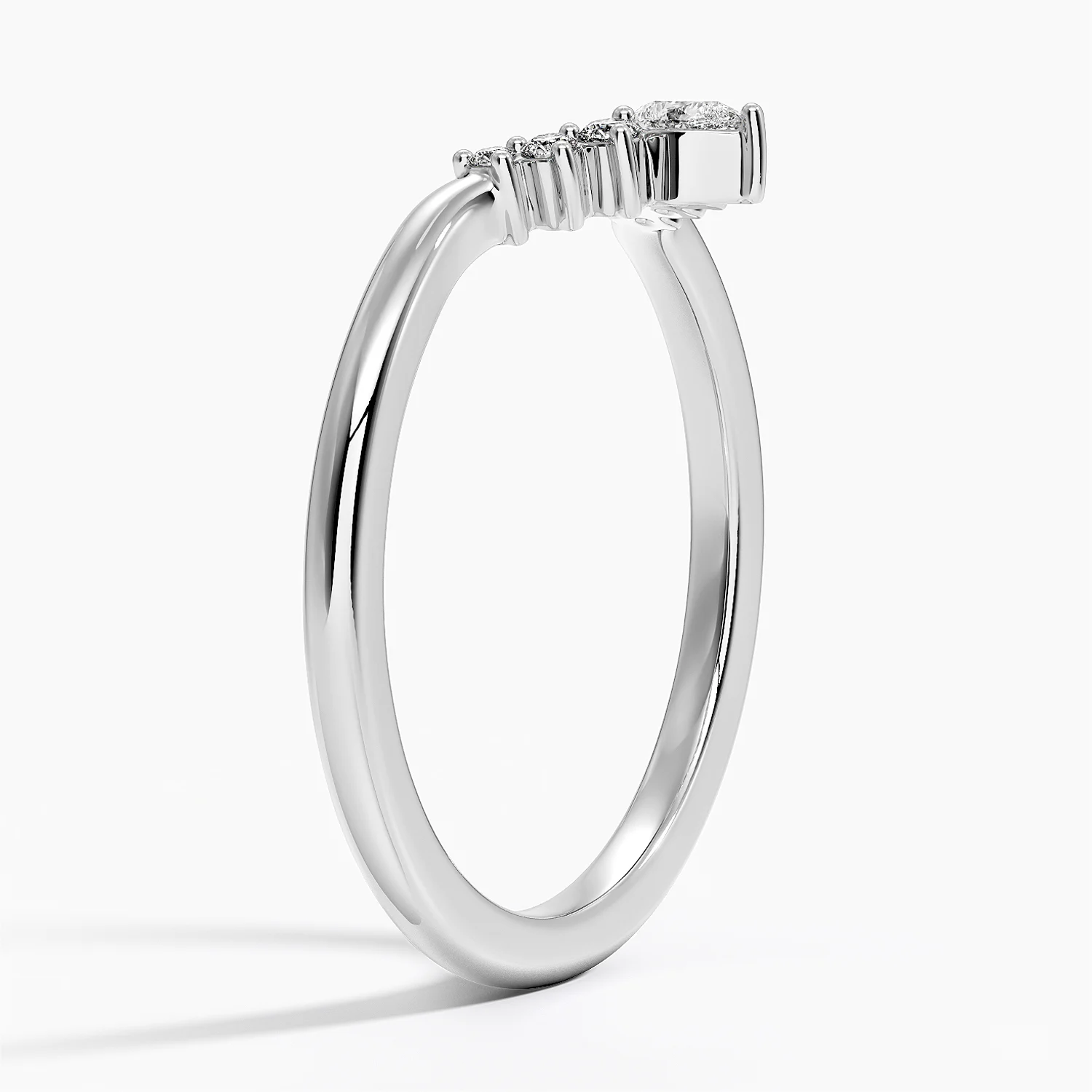 Chevron Diamond V Ring, Curved Wedding Band, Marquise Diamond Ring