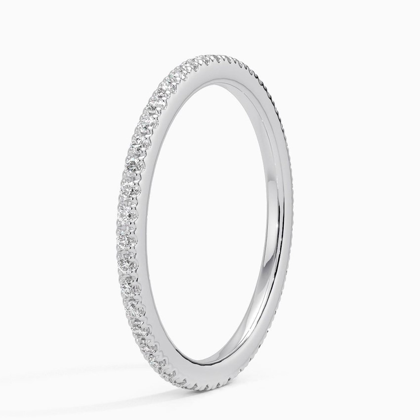 Minimalist Diamond Wedding Band Ring, Thin Half Eternity Ring, Dainty Stacking Ring