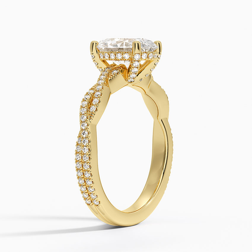 Oval Cut Diamond Engagement Ring, Twisted Pavé Band Ring, Solitaire Oval Ring