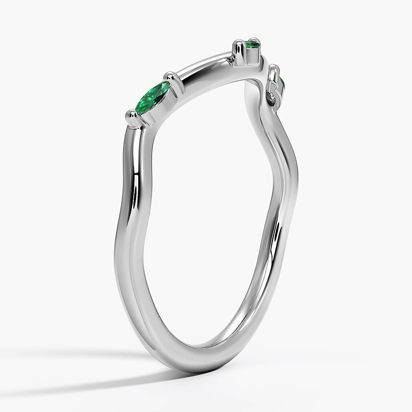 Emerald Marquise Chevron Ring, Curved V Band, Green Stone Stacking Ring