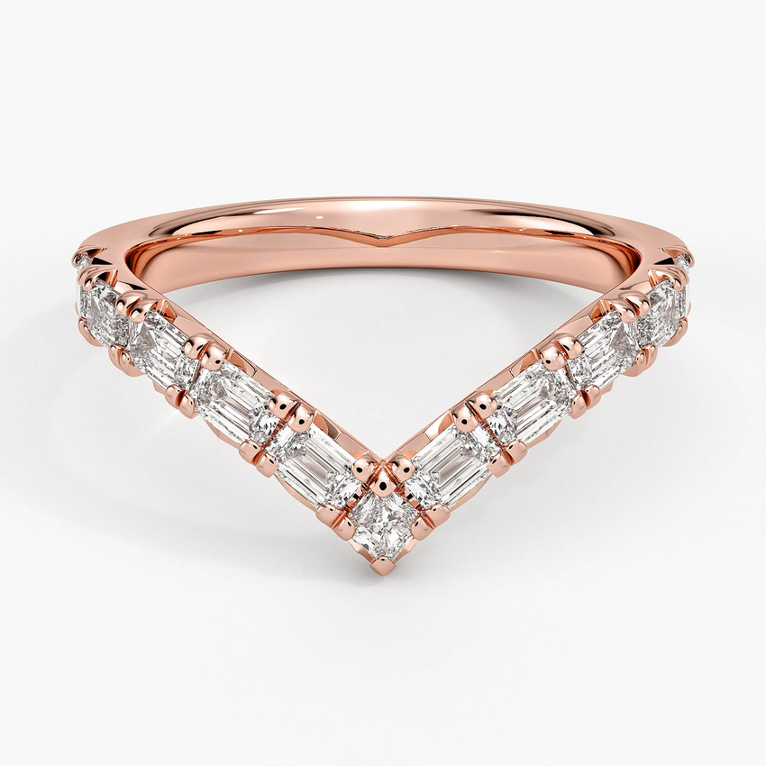 V-Shaped Diamond Ring, Chevron Baguette Diamond Band, Minimalist Wedding Band