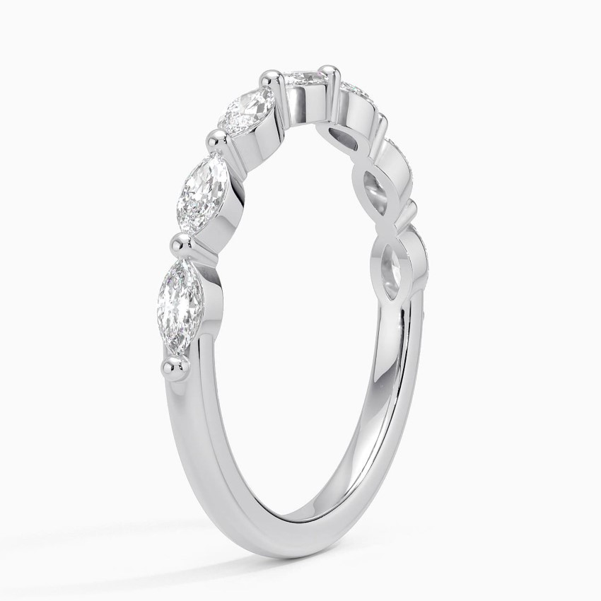 Marquise Diamond Wedding Band, Curved Diamond Ring, Half Eternity Stackable Ring