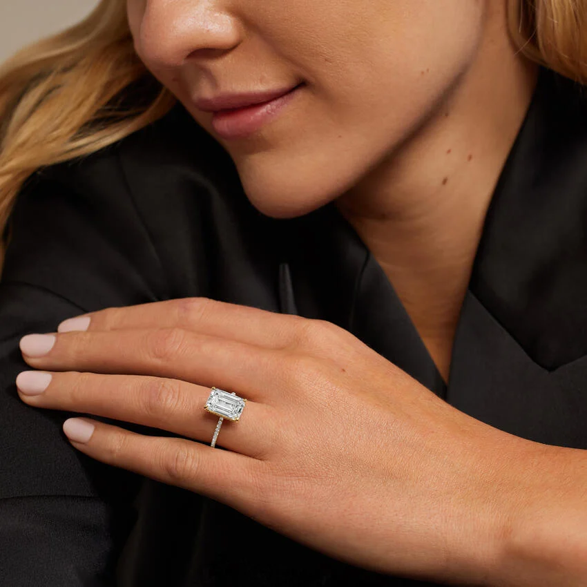Oval Cut Diamond Engagement Ring, Hidden Halo Oval Ring, Pavé Band Ring