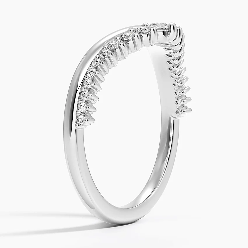 Curved V Diamond Wedding Band, Chevron Diamond Ring, Stacking Anniversary Band