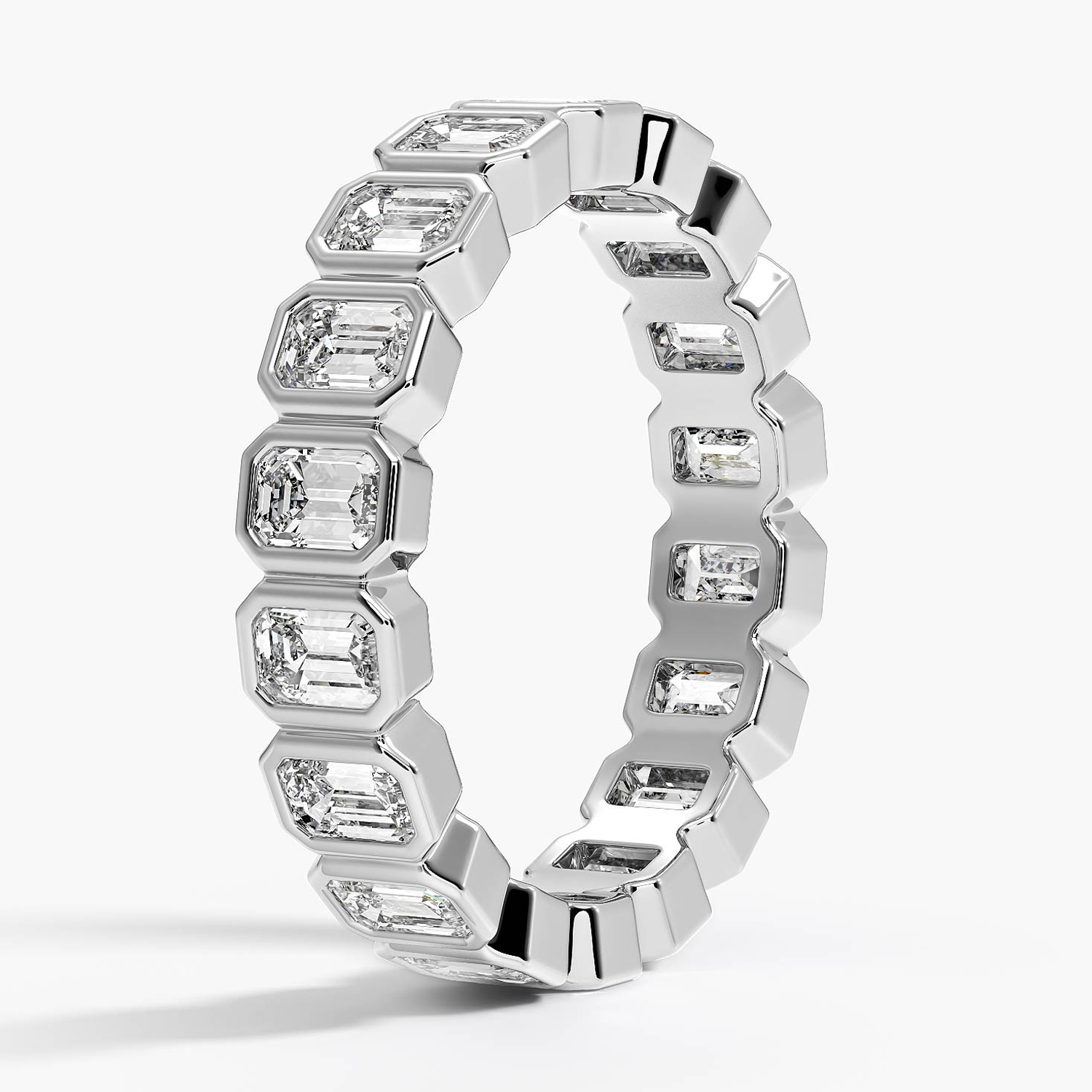 Emerald Cut Diamond Eternity Band Ring, Full Eternity Bezel Set Wedding Band, Luxury Anniversary Ring