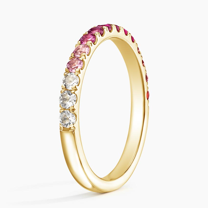 Pink Sapphire Ombre Diamond Ring, Half Eternity Band,Stackable Gemstone Ring
