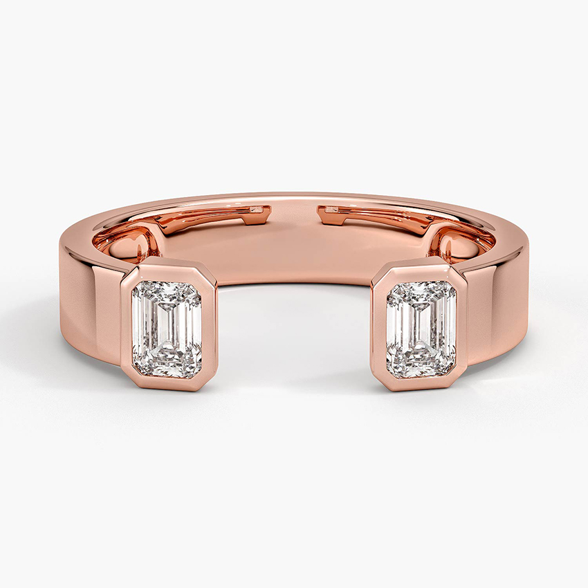 Emerald Cut Diamond Open Cuff Ring, Minimalist Double Stone Ring, Modern Adjustable Fine Jewelry