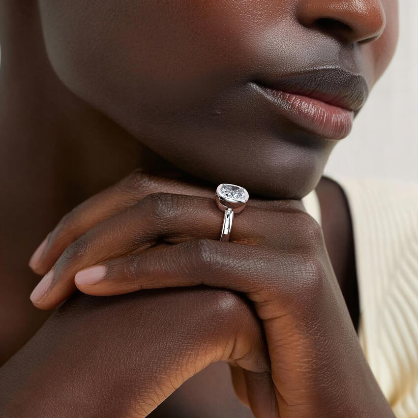 Cushion Cut Bezel Set Diamond Engagement Ring, Minimalist Solitaire Ring