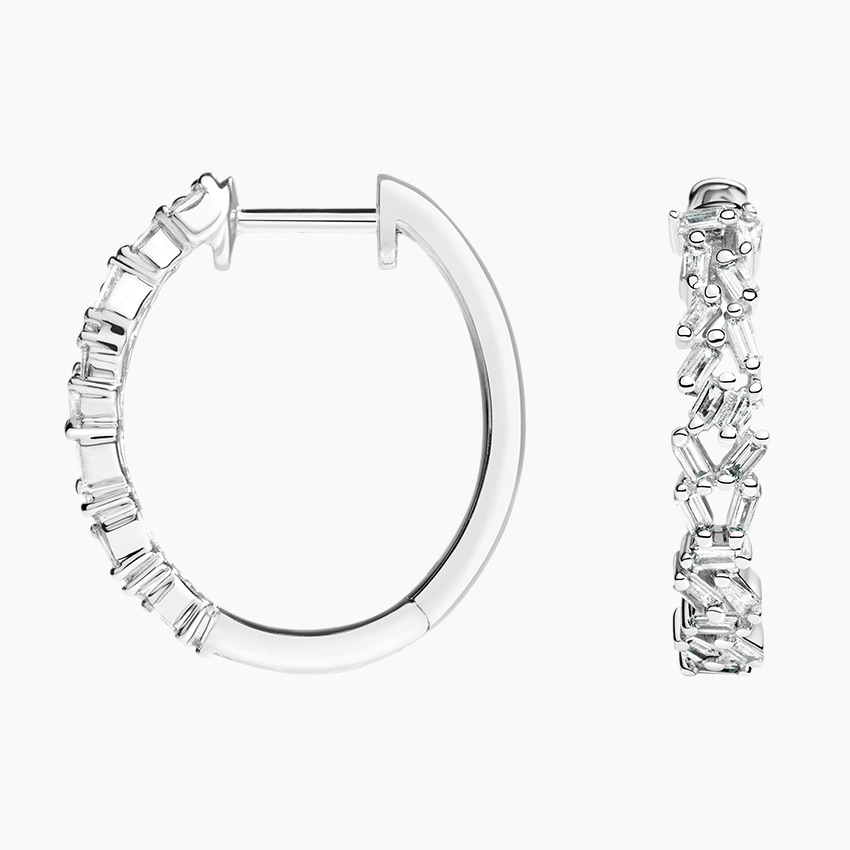 Baguette Diamond Hoop Earrings, Elegant Cluster Diamond Hoops