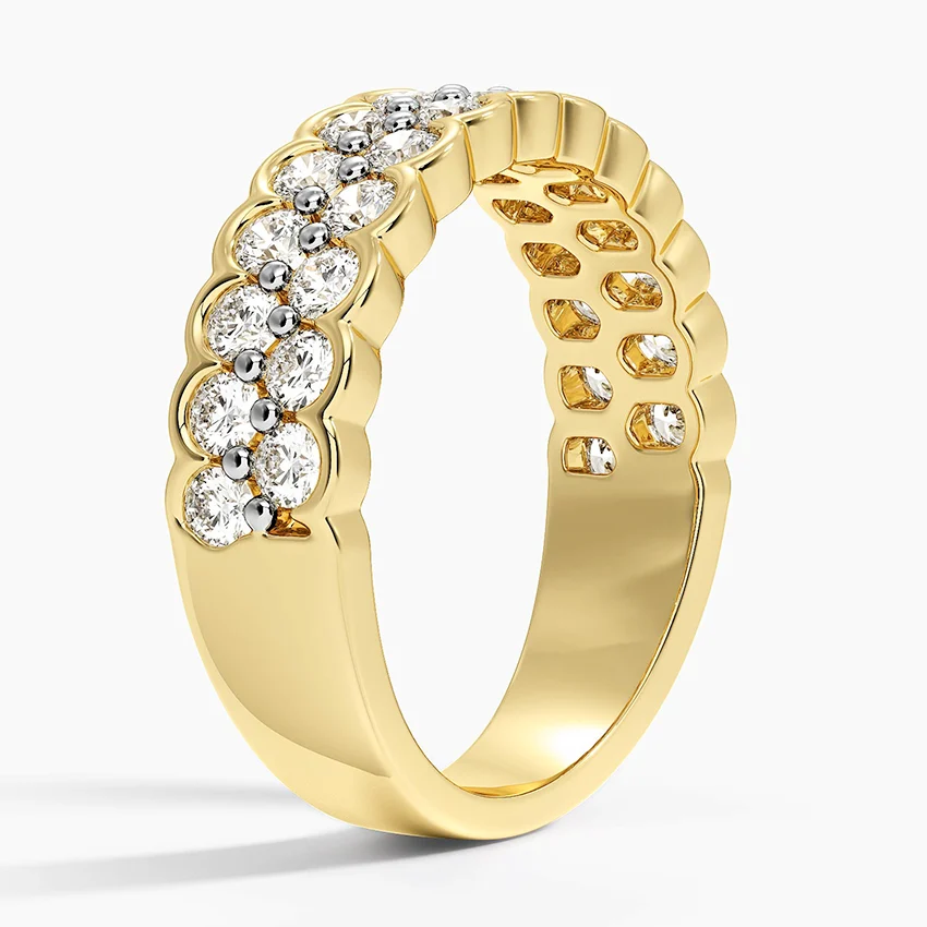 Scalloped Diamond Eternity Band, Round Brilliant Cut Wedding Ring, Solid Gold Anniversary Band