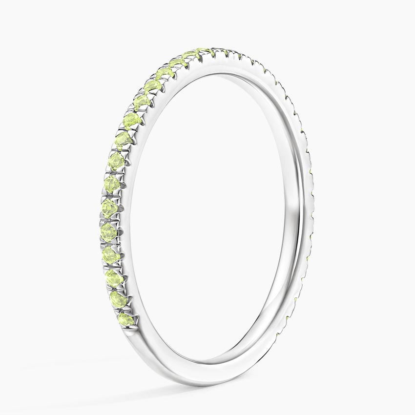Green Peridot Eternity Band Ring, Minimalist Stackable Ring, Half Eternity Wedding Band