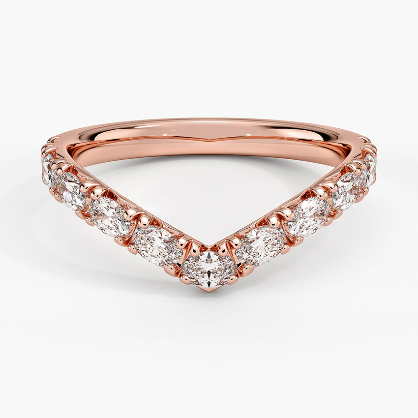 Chevron Diamond Wedding Band, V Shaped Diamond Ring, Curved Stacking Ring