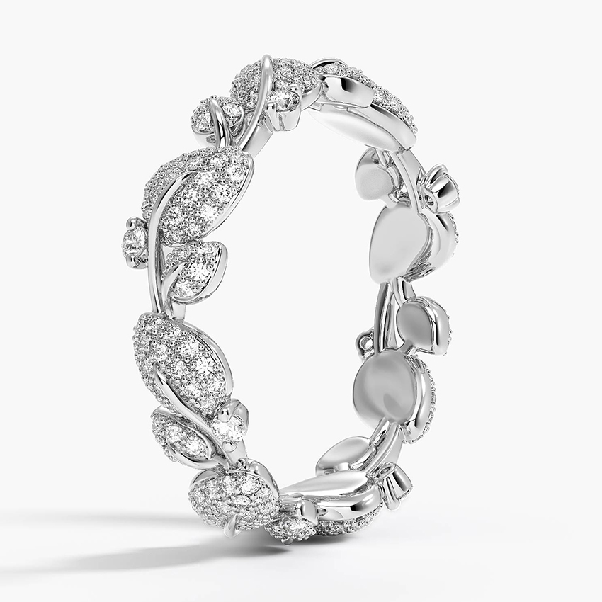 Luxury Diamond Eternity Band Ring, Pavé Leaf Vine Wedding Band, Solid Gold Anniversary Ring