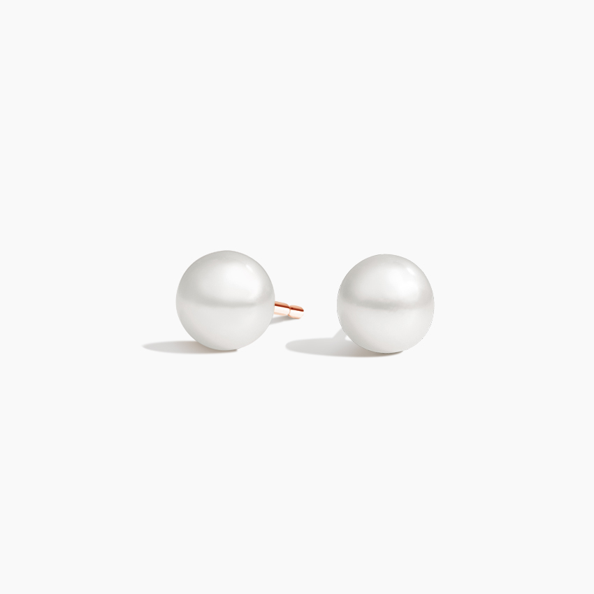 Classic Round Pearl Stud Earrings, Minimalist Gold & Rose Gold Pearl Earrings