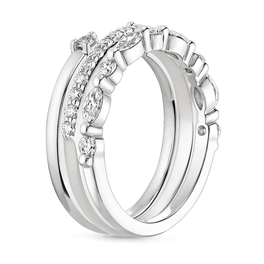 Curved Diamond Wedding Band Set, Stackable Diamond Rings, Minimalist Bridal Ring