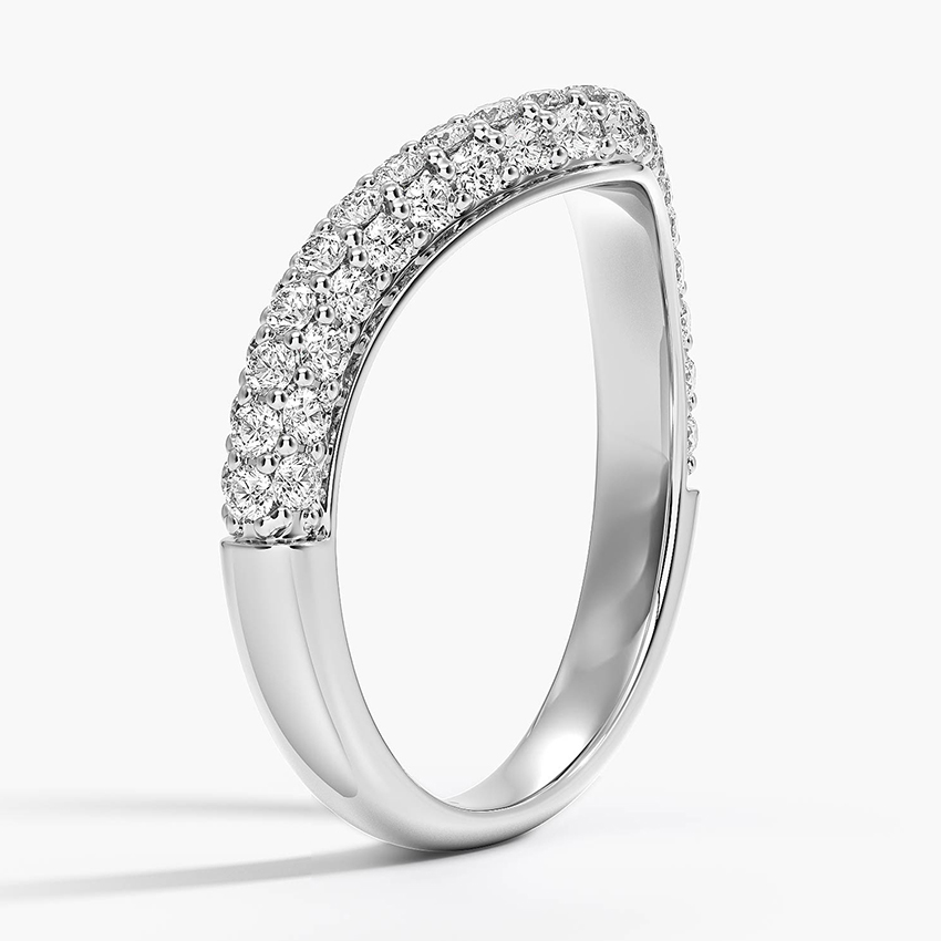 V Shape Diamond Wedding Band, Chevron Diamond Ring, Curved Stacking Ring