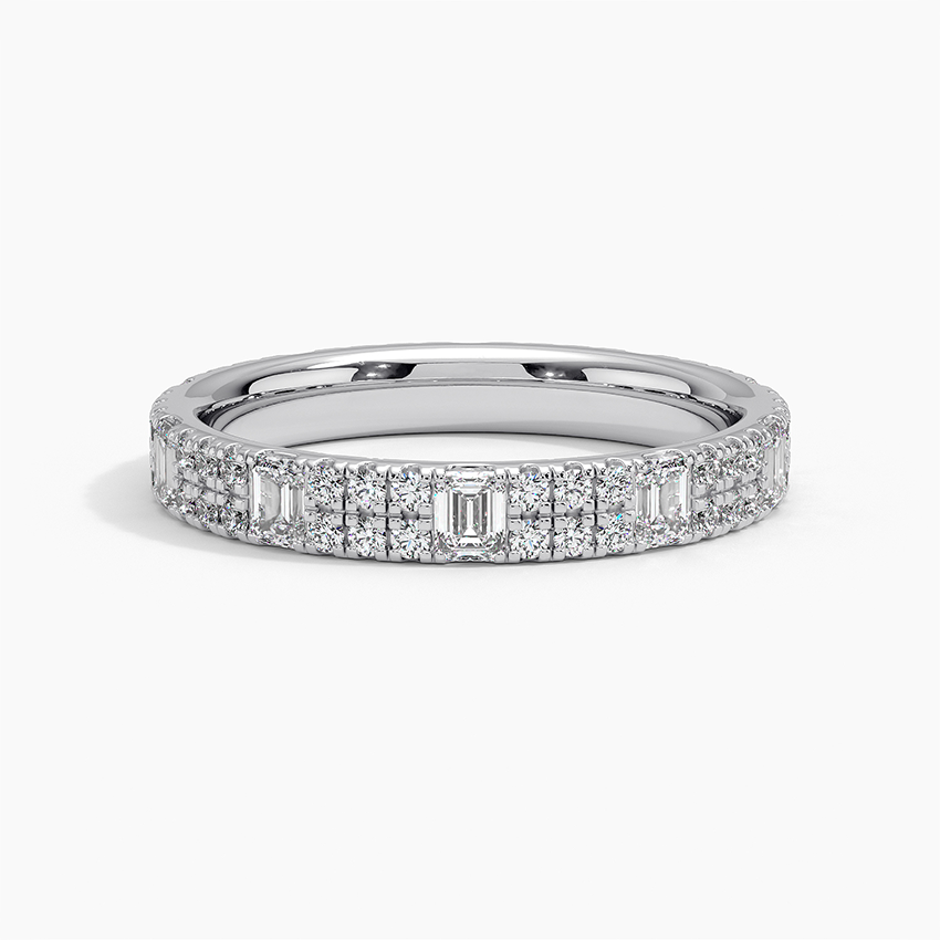 Emerald Cut Diamond Band Ring, Baguette & Round Diamond Wedding Band, Minimalist Eternity Band