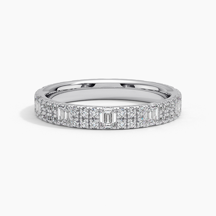 Emerald Cut Diamond Band Ring, Baguette & Round Diamond Wedding Band, Minimalist Eternity Band (Copy)