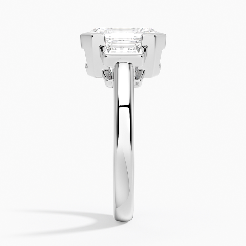 Emerald Cut Diamond Engagement Ring, Three Stone Bezel Set Ring, Minimalist Luxury Bridal Ring