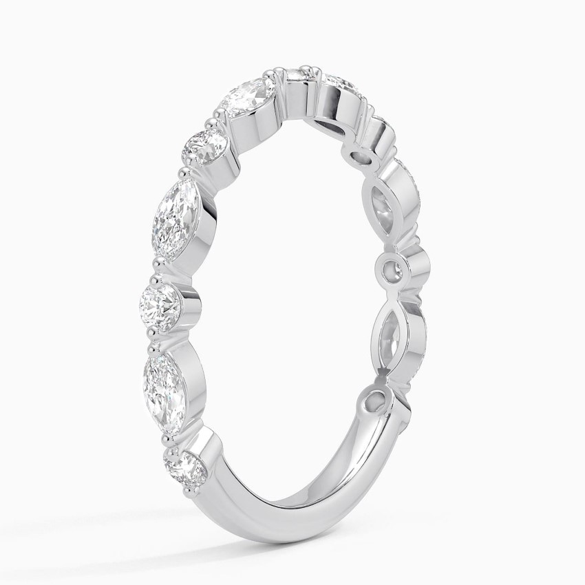 Marquise & Round Diamond Wedding Band, Curved Diamond Ring, Stackable Anniversary Band