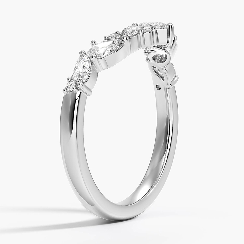 V Shape Diamond Wedding Band, Pear & Marquise Diamond Ring, Curved Stackable Band