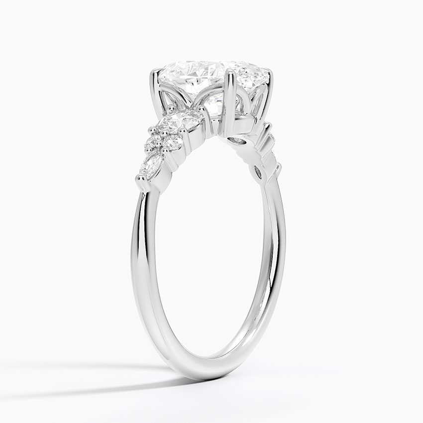 Oval Cut Diamond Engagement Ring, Three Stone Diamond Ring, Side Stone Bridal Ring