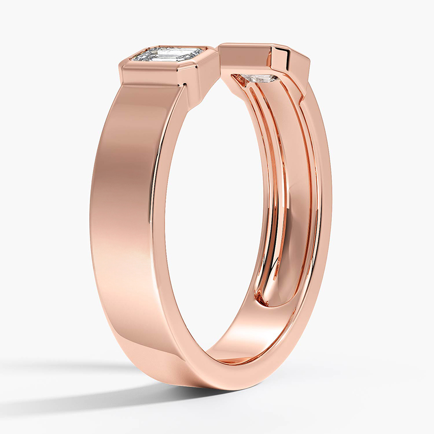Emerald Cut Diamond Open Ring, Minimalist Two Stone Cuff Ring, Adjustable Diamond Ring