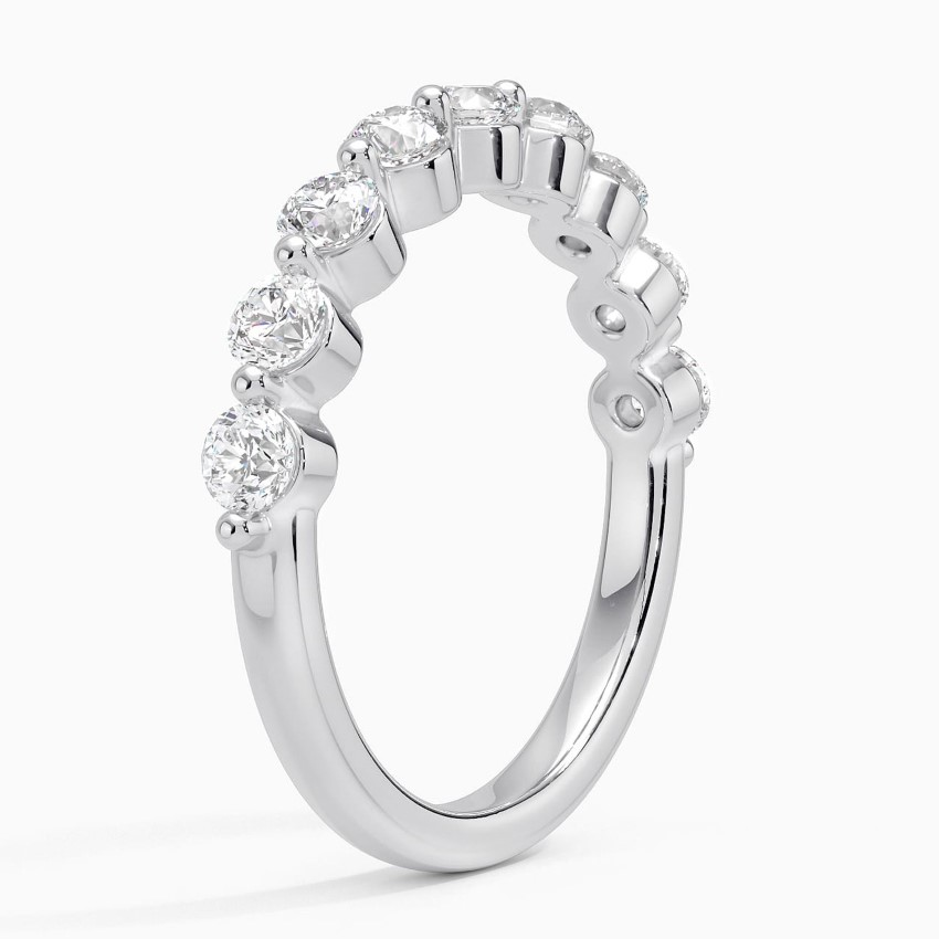 Round Diamond Half Eternity Ring, Minimalist Stackable Wedding Band, Anniversary Gift for Women