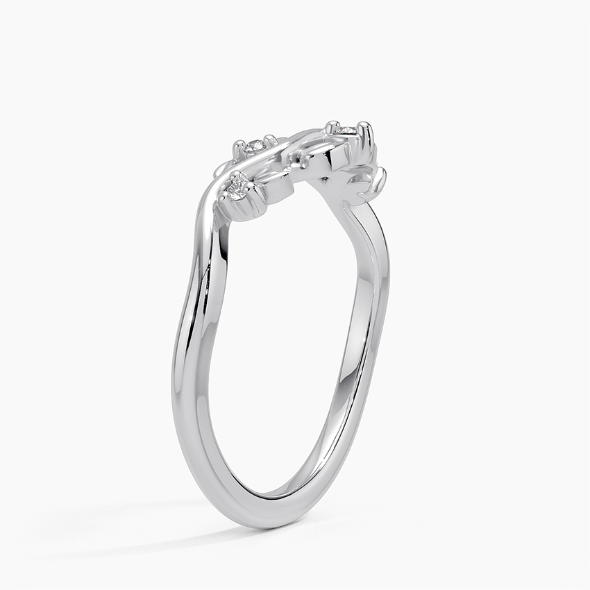 Nature Inspired Diamond Leaf Ring, V Shaped Wedding Band, Minimalist Diamond Ring