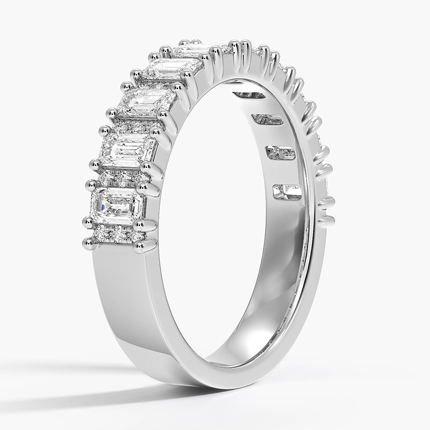 Emerald Cut Diamond Eternity Band Ring, Baguette & Round Diamond Wedding Band, Solid Gold Stackable Ring
