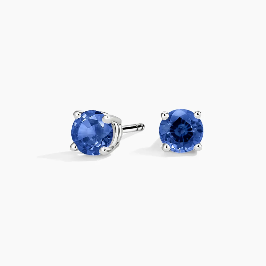 Blue Sapphire Round Stud Earrings, Classic Solitaire Gemstone Studs, Minimal Everyday Jewelry