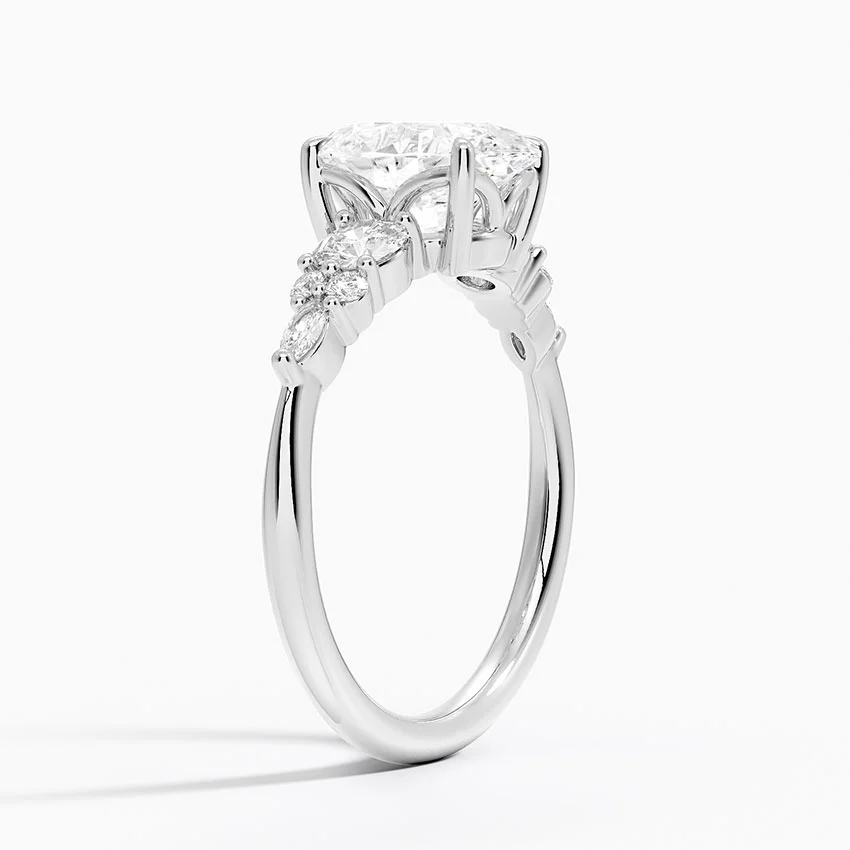 Oval Cut Moissanite Engagement Ring with Side Stones, 3 Stone Diamond Ring in 14K/18K Gold, Rose Gold & White Gold, Vintage Inspired Bridal Ring