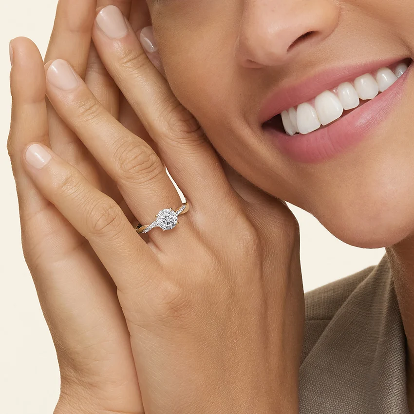 Twisted Band Round Cut Diamond Engagement Ring, Solitaire Diamond Ring, Pave Wedding Ring for Women