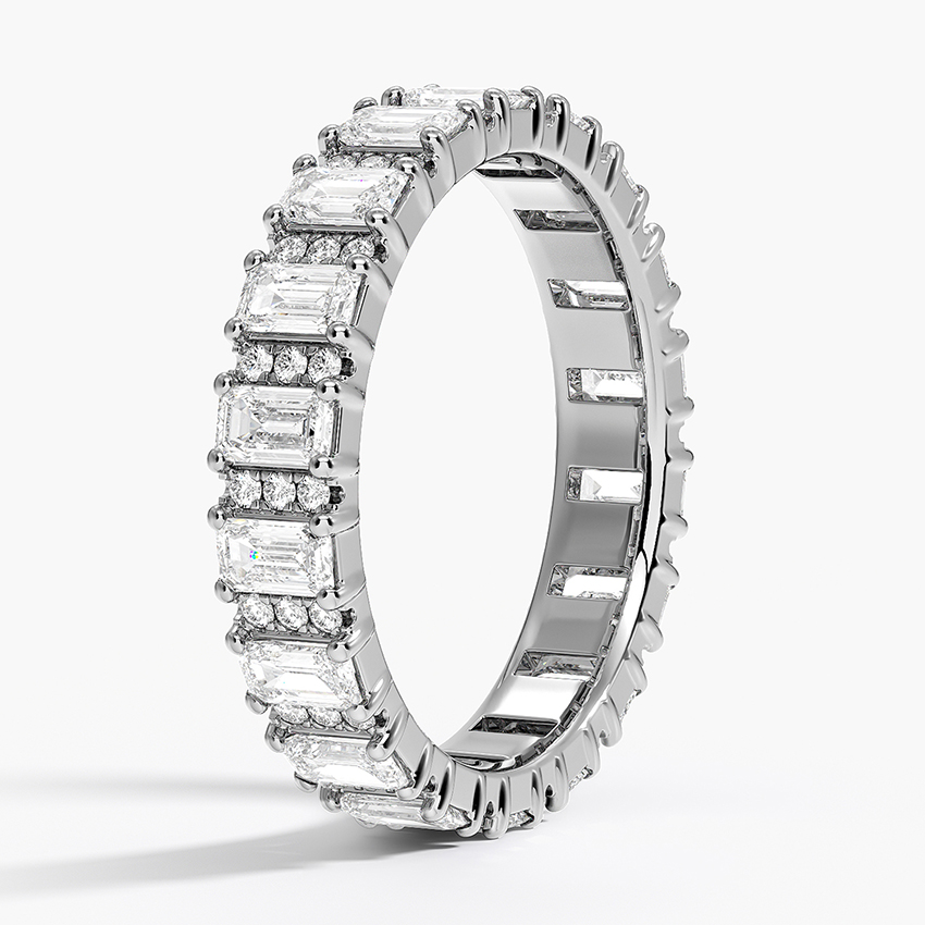 Emerald Cut Diamond Eternity Band, Full Eternity Ring, Alternating Baguette & Round Diamond Wedding Band