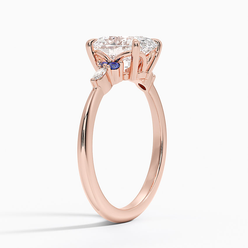 Oval Cut Diamond Engagement Ring with Blue Sapphire Accents, Three Stone Ring, Solid Gold Promise Ring