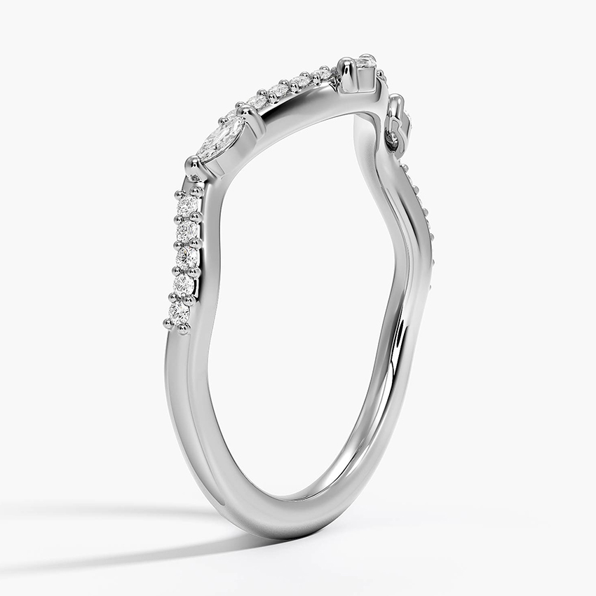 Marquise Diamond V Band Ring, Curved Wedding Band, Chevron Diamond Ring