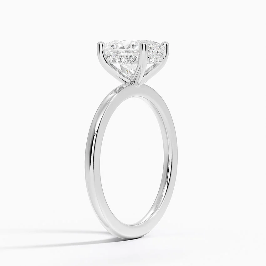 Oval Cut Diamond Solitaire Engagement Ring, Hidden Halo Setting, Minimalist Luxury Bridal Ring