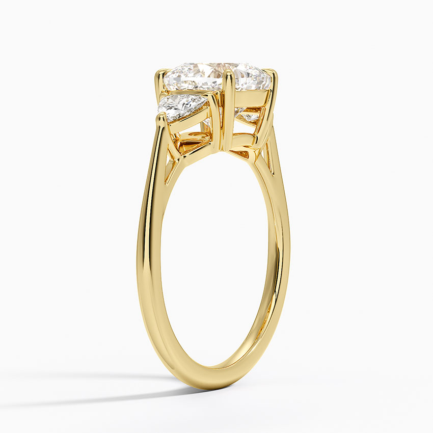 Cushion Cut Diamond Engagement Ring, Three Stone Diamond Ring, Trillion Side Stones