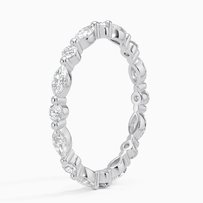 Marquise & Round Diamond Eternity Ring, Full Eternity Wedding Band, Minimalist Stackable Diamond Ring