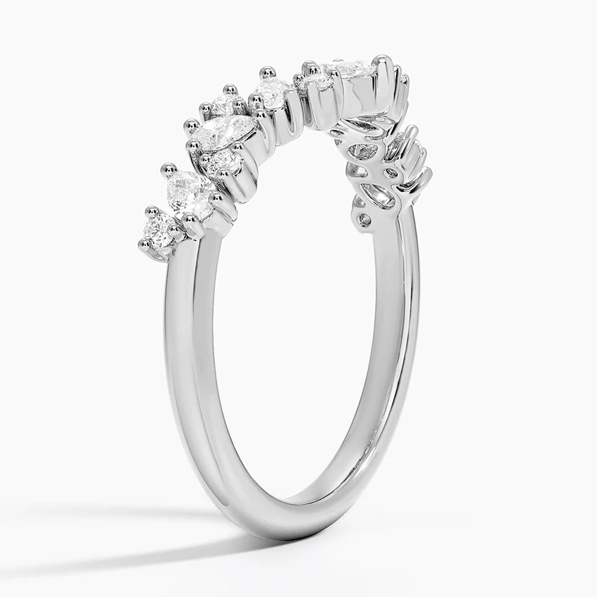 Diamond Chevron V-Shaped Wedding Band Ring, Curved Stackable Diamond Ring, Minimalist Bridal Band