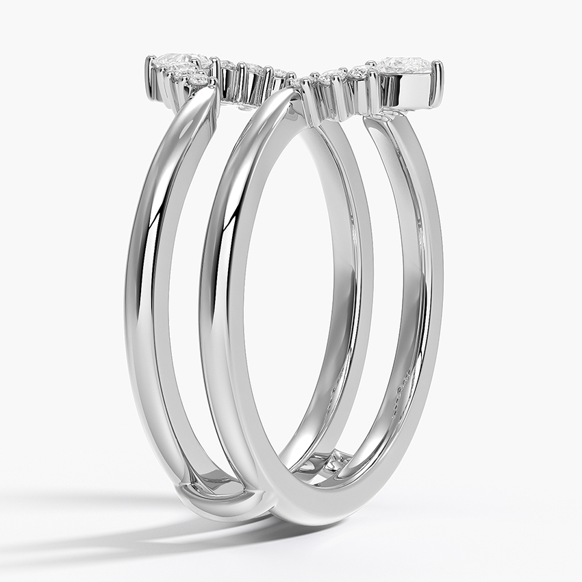 Crown Diamond Ring Set, Pear Shaped Diamond Wedding Band Set, Curved V Stackable Ring