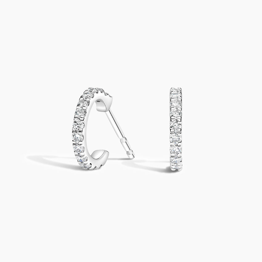 Diamond Huggie Hoop Earrings, Minimalist Diamond Hoop Studs, Everyday Diamond Huggies