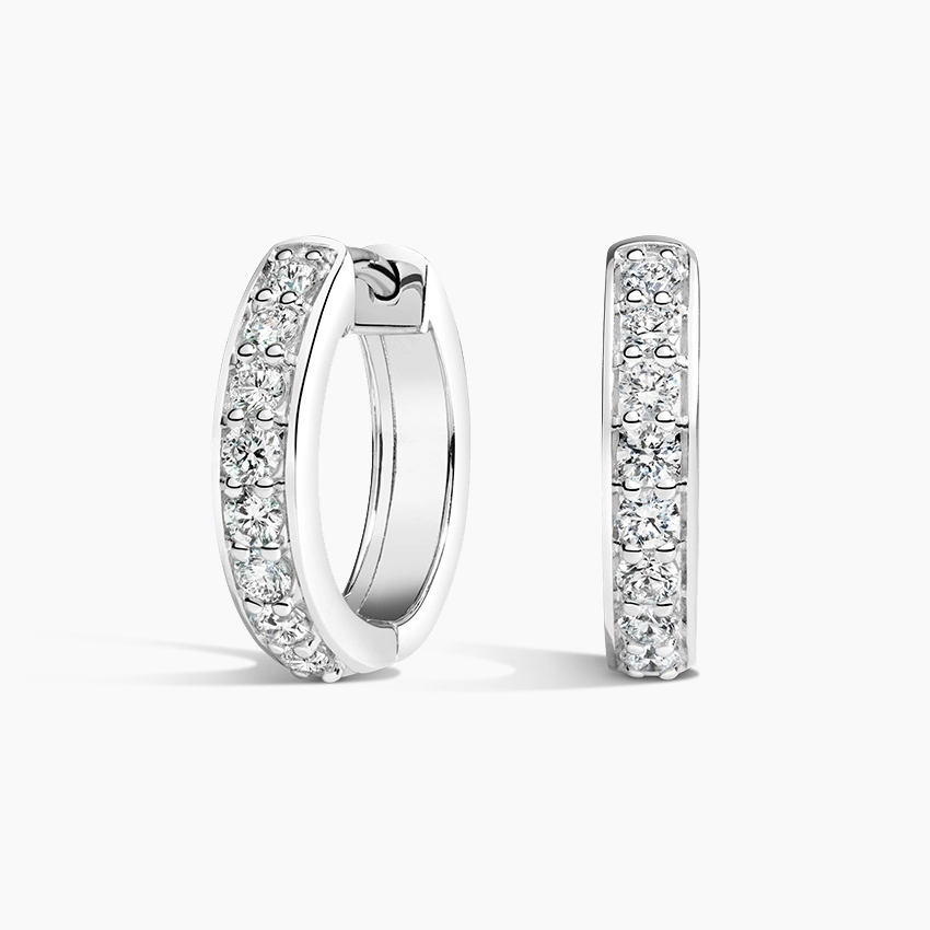 Classic Diamond Hoop Earrings, Minimalist Huggie Hoops, Everyday Diamond Earrings
