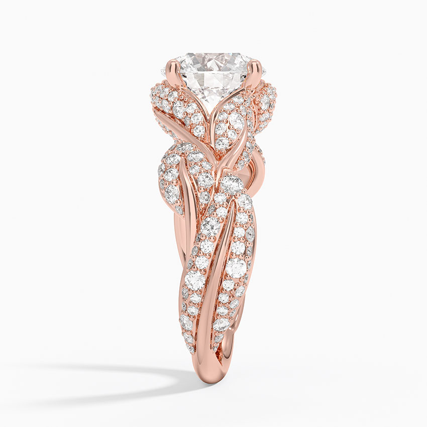 Infinity Twist Moissanite Engagement Ring, Round Cut Hidden Halo Diamond Ring, Vintage Leaf Design Bridal Ring