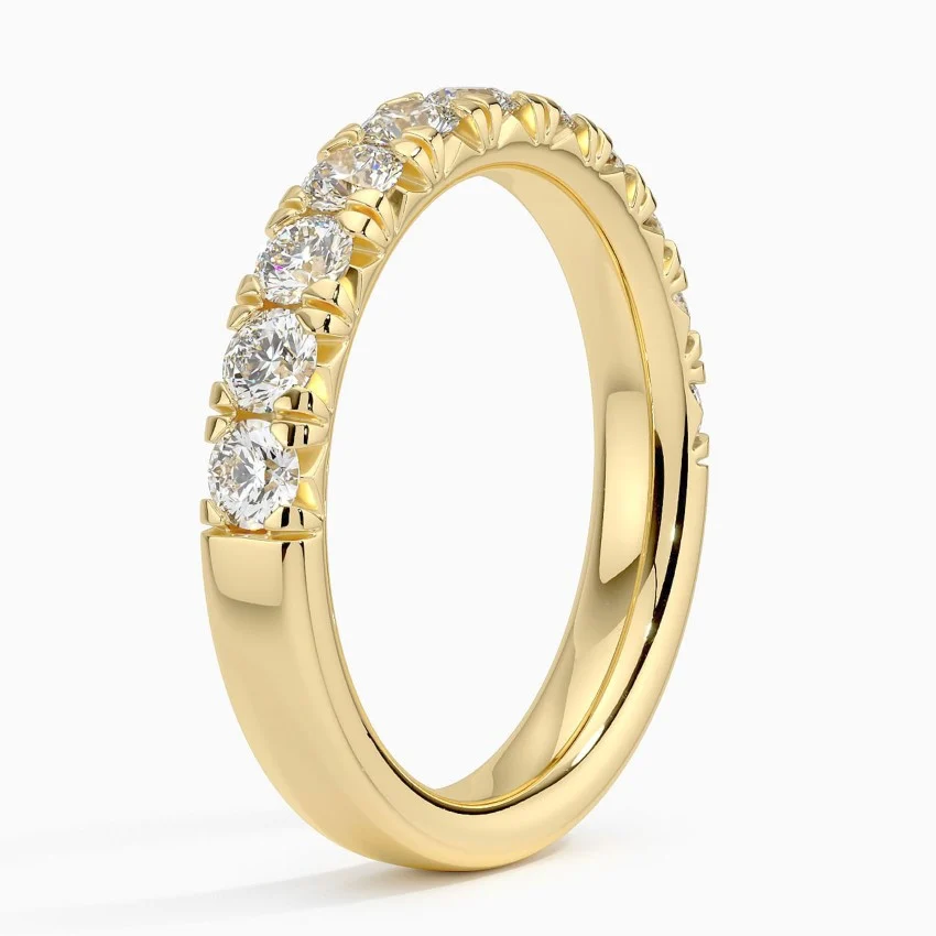 Round Diamond Half Eternity Ring, Solid Gold Wedding Band, Prong Set Diamond Anniversary Ring