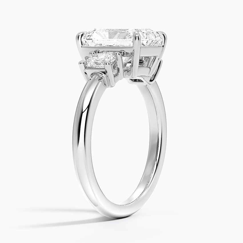 Radiant Cut Three Stone Diamond Engagement Ring, Solid Gold, Side Diamond Ring