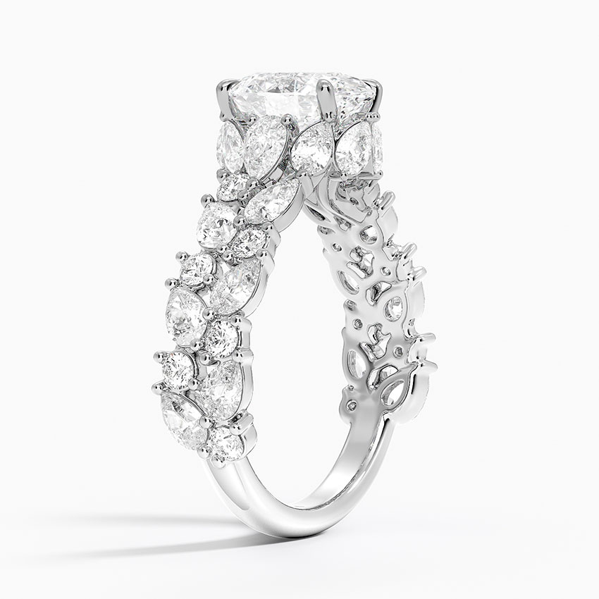 Oval Cut Diamond Engagement Ring, Cluster Side Stone Ring, Pave Band Oval Solitaire Ring