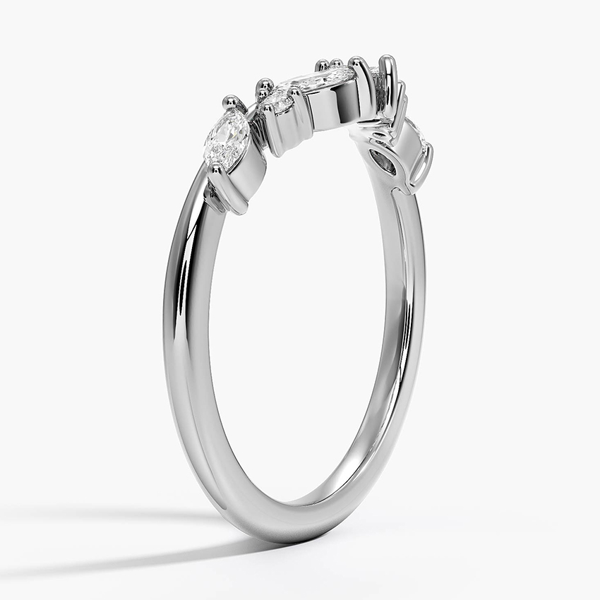 Marquise & Round Diamond Chevron Ring, Minimalist V-Shaped Wedding Band, Stackable Curved Diamond Ring