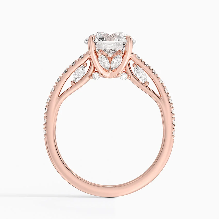 Round Cut Diamond Engagement Ring, Pavé Band Solitaire Ring, Minimalist Bridal Ring