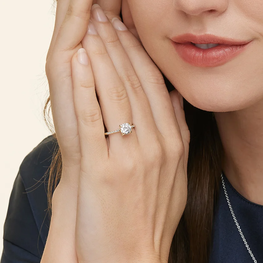 Oval Cut Diamond Engagement Ring, 4 Prong Solitaire Ring, Pave Diamond Band